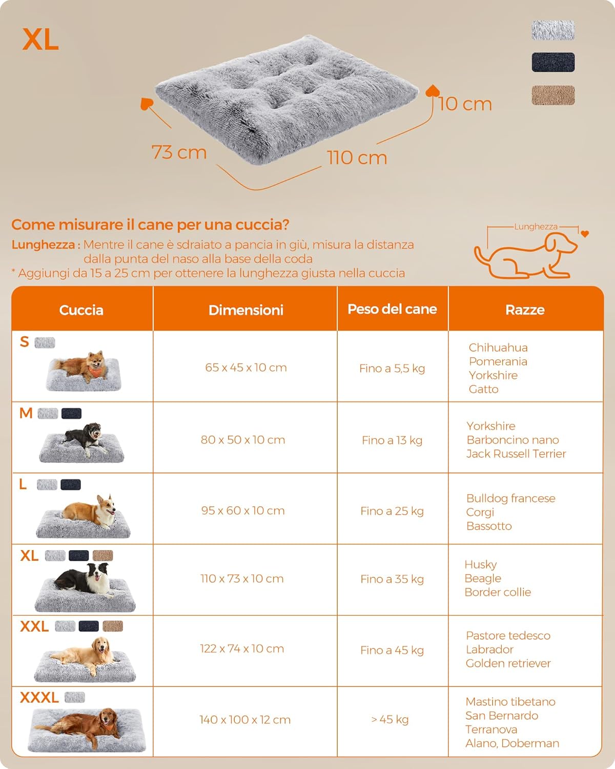 Thumbnail 5 de Feandrea Cuccia per cani in tessuto felpato grigio ombré (PGW203G01) 110 x 73 cm, tappetino morbido e lavabile