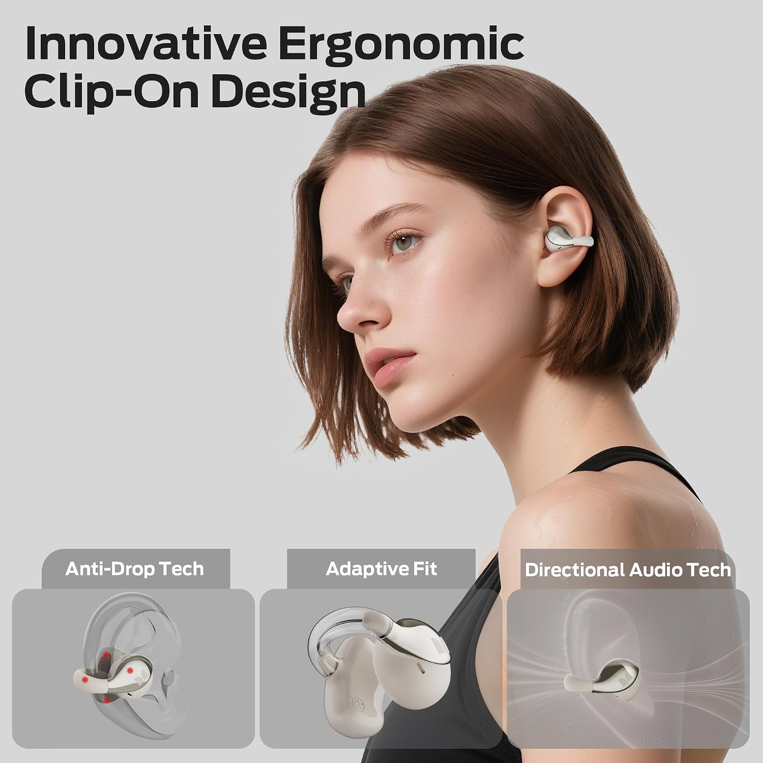 Detalle de Monster AC225 Open-Ear Clip-On Earbuds, Bluetooth 6.0, IPX6, 36-Hour Playtime