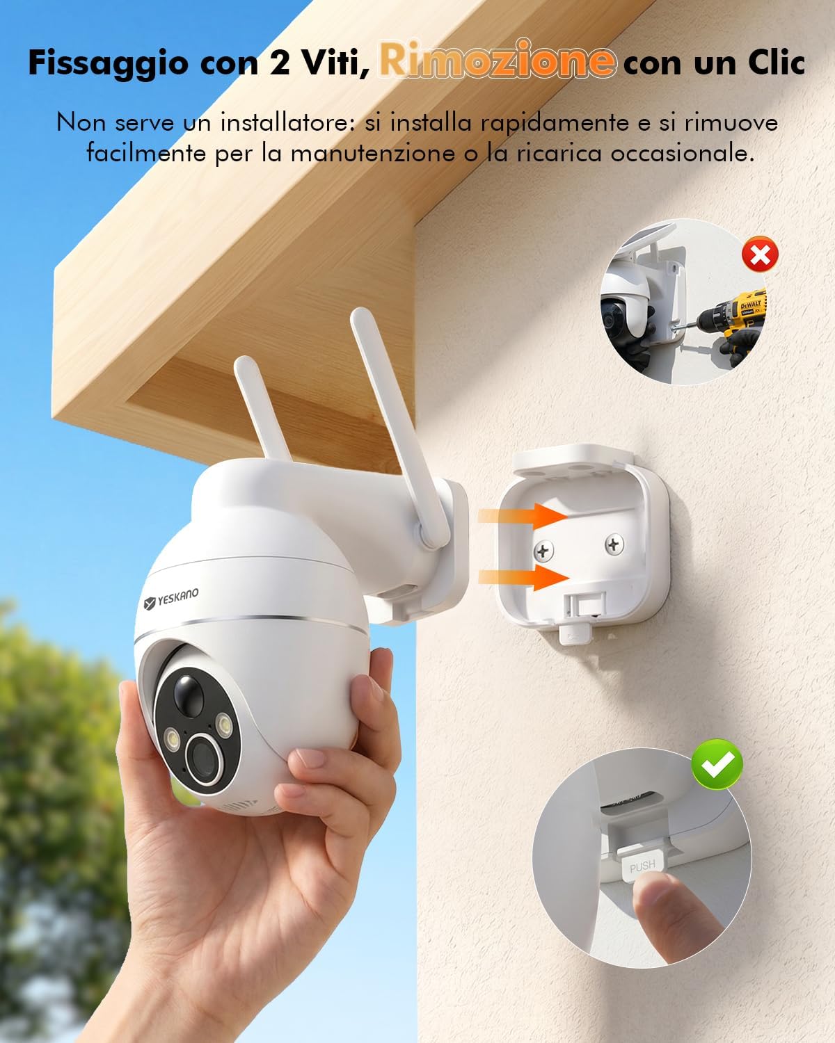Detalle 2 de YESKANO 2K Telecamera Wi-Fi Esterno Solare 360° PTZ, Videosorveglianza a Batteria con Rilevamento Umano, Audio 2 Vie e Visione Notturna a Colori