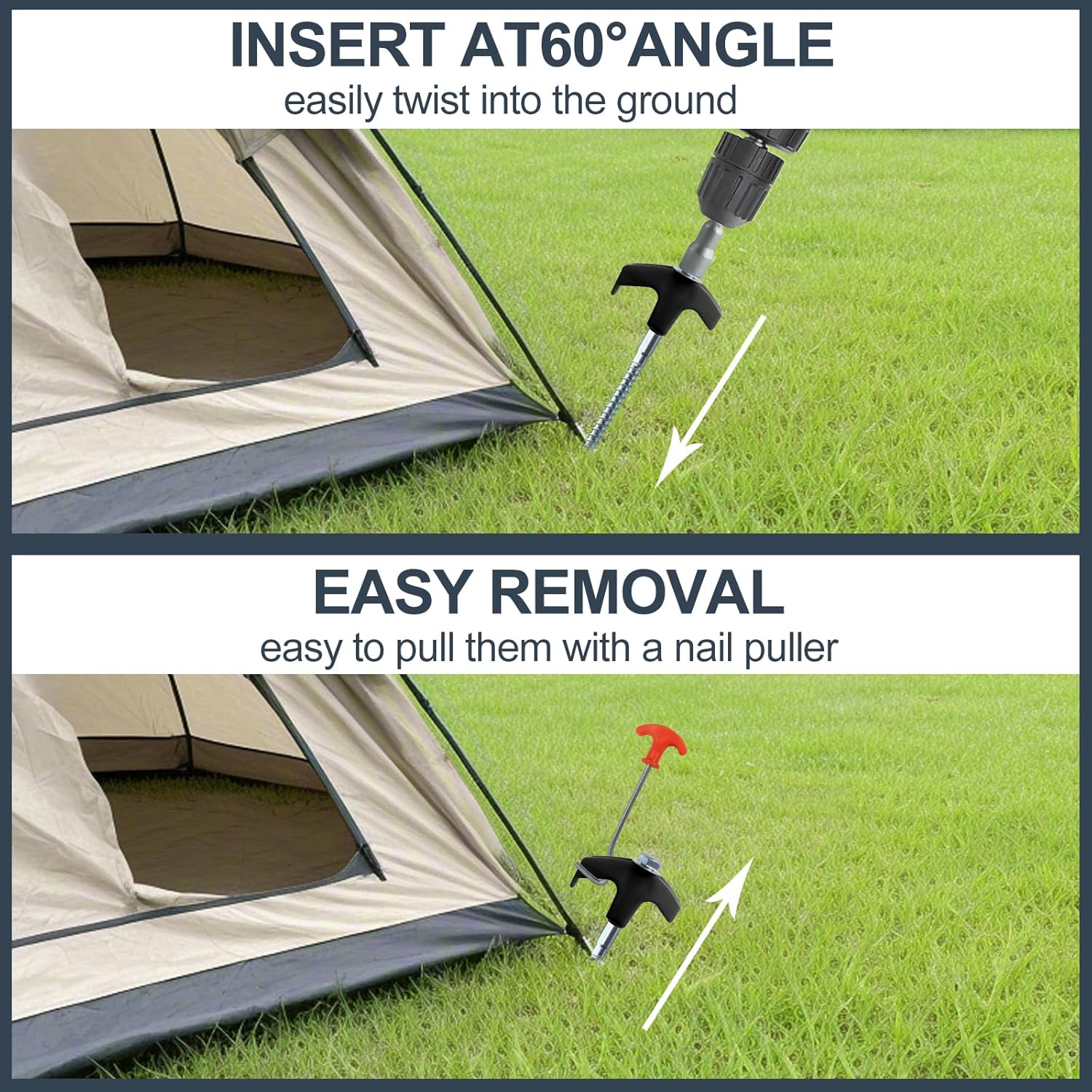 Thumbnail 2 de 20x Zeltheringe mit Drehfunktion und Gewinde – ultralange Camping-Pflöcke für harten Boden, Wald & Felsen