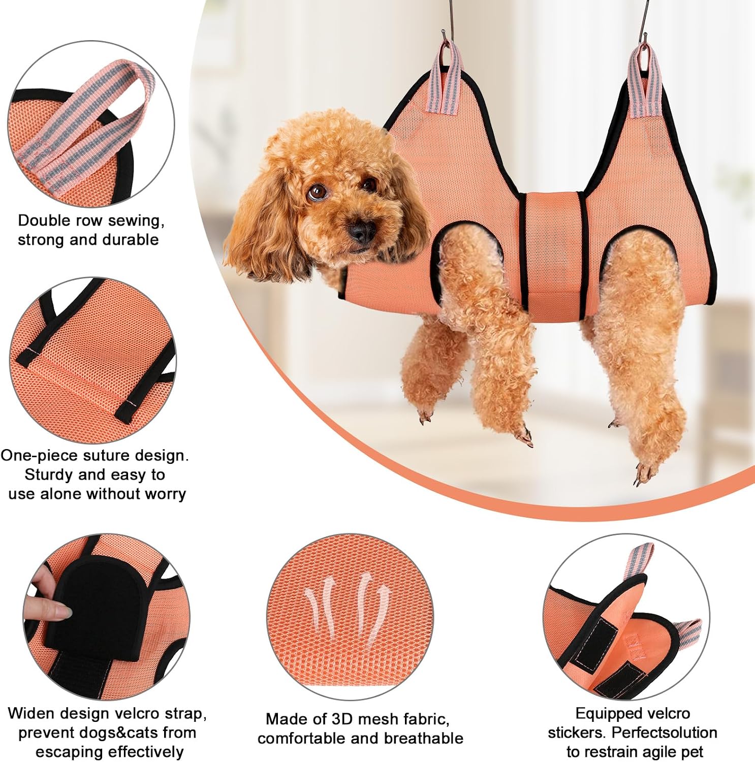 Detalle de Dricar Dog Grooming Hammock (Pink, M) for Small–Medium Dogs – breathable mesh restraint for nail trimming and more