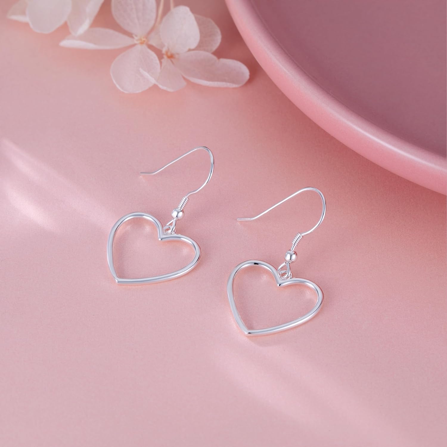 Detalle de SLUYNZ Solid 925 Sterling Silver Hollow Heart Drop Earrings