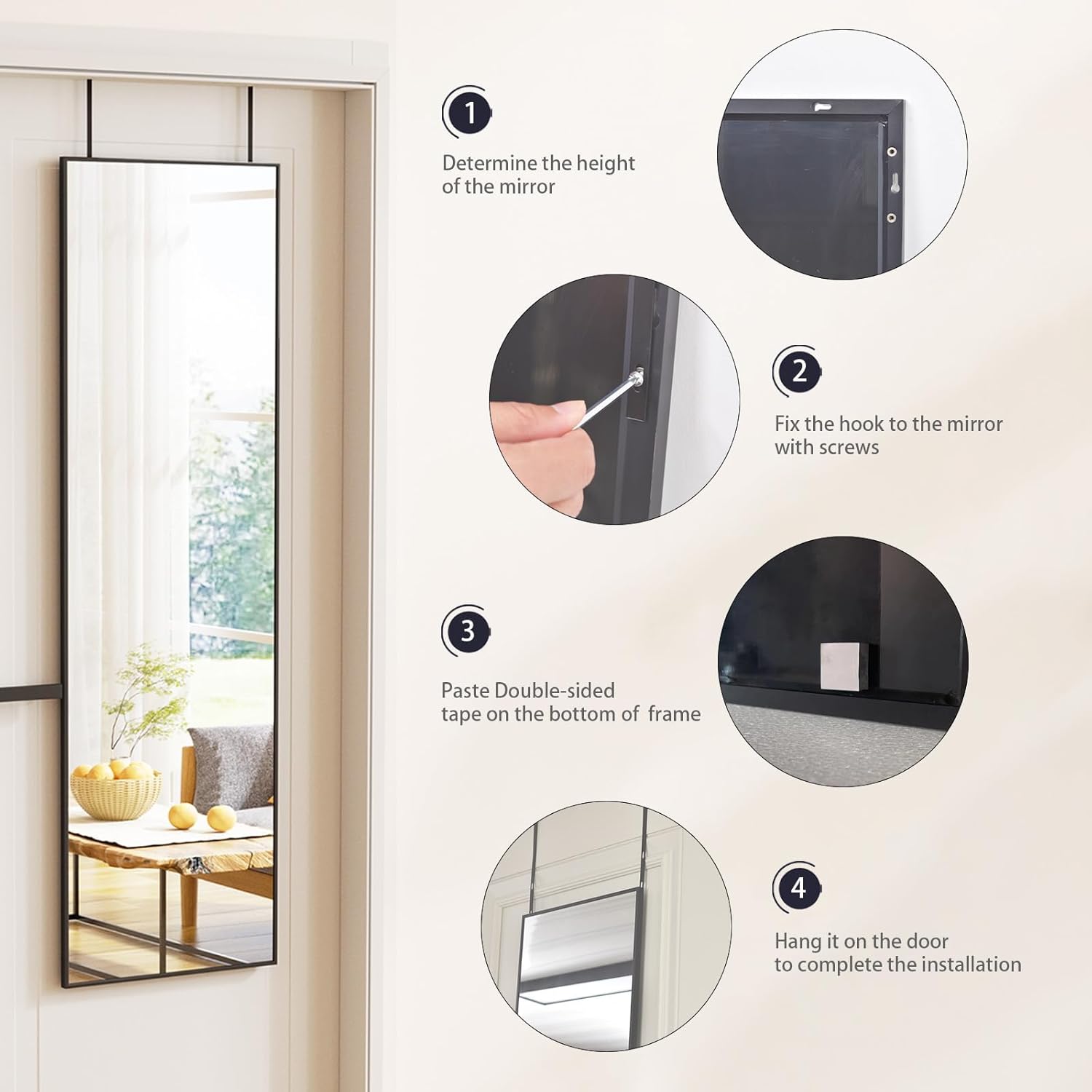 Detalle 1 de BEAUTYPEAK Full-Length Mirror, 16" x 50", Black Aluminium Frame