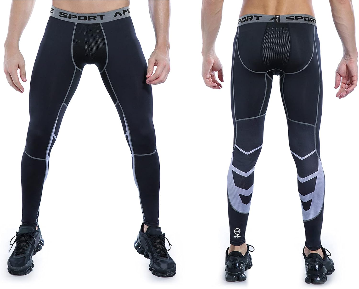 Thumbnail 1 de AMZSPORT men’s sports compression leggings with mesh print for training and running