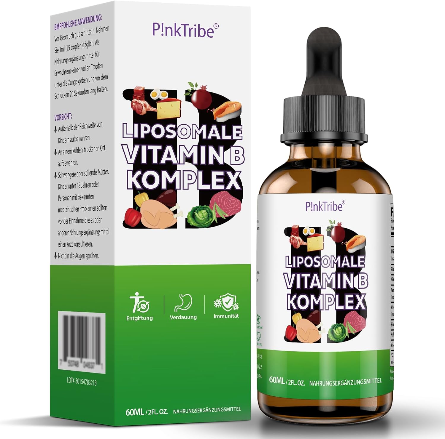 Detalle de Liposome B-Komplex Tropfen 60 ml – Hochdosiert, vegan, ohne Zusatzstoffe