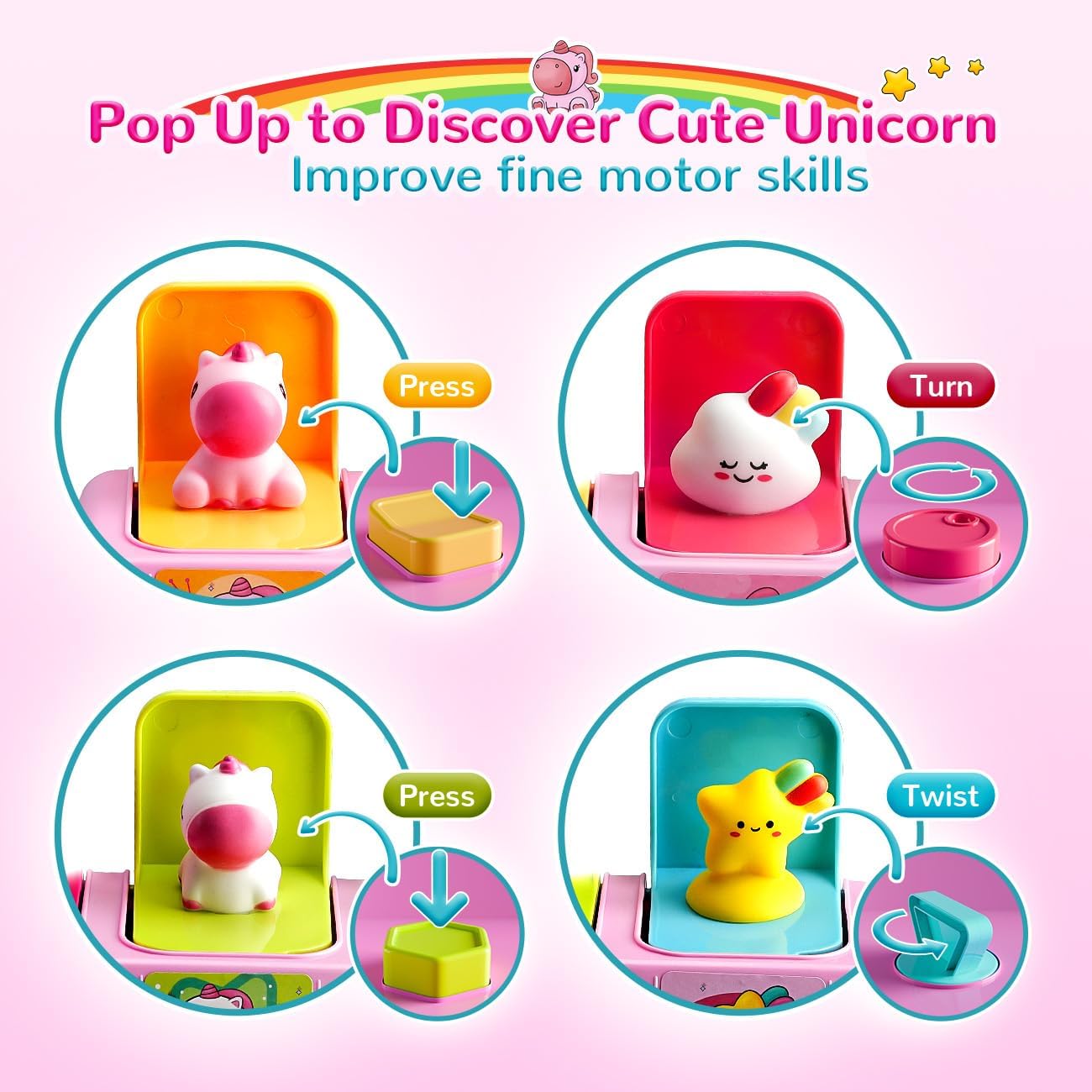 Detalle de HahaGift Pop Up Toys: Unicorn Cause and Effect Toy for Babies and Toddlers