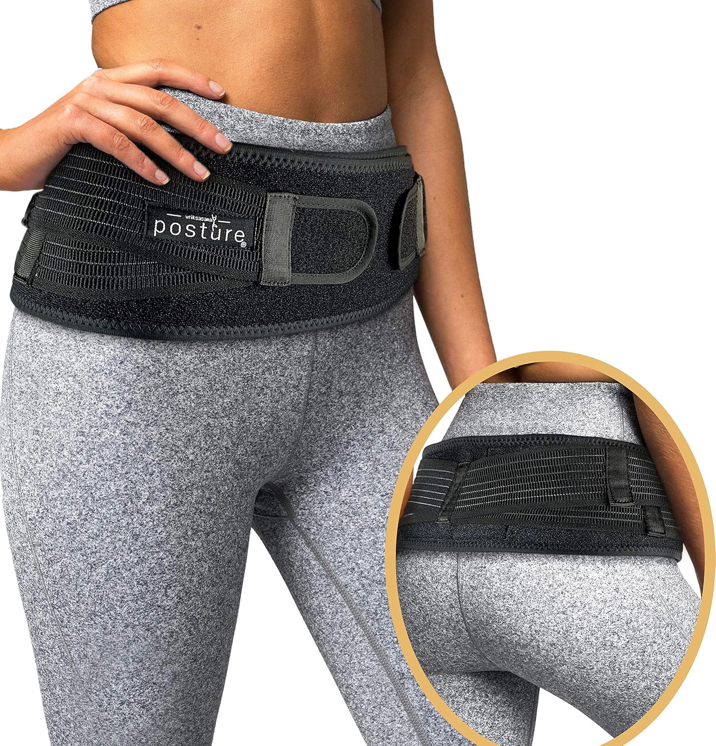 Detalle de Vriksasana Sacroiliac Hip Belt for SI Joint Support (Regular, Black)