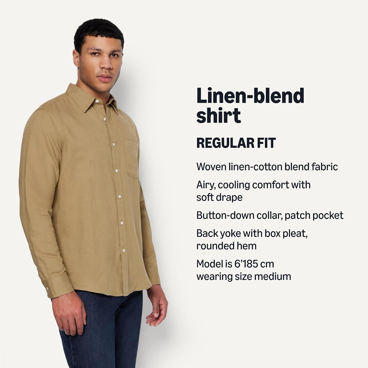 Detalle de Amazon Essentials Men's Regular-Fit Long Sleeve Linen Blend Shirt