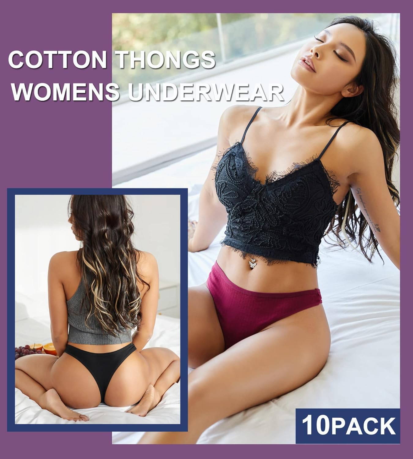 Thumbnail 3 de FINETOO set da 10 tanga da donna in cotone con tasello in cotone S-XL