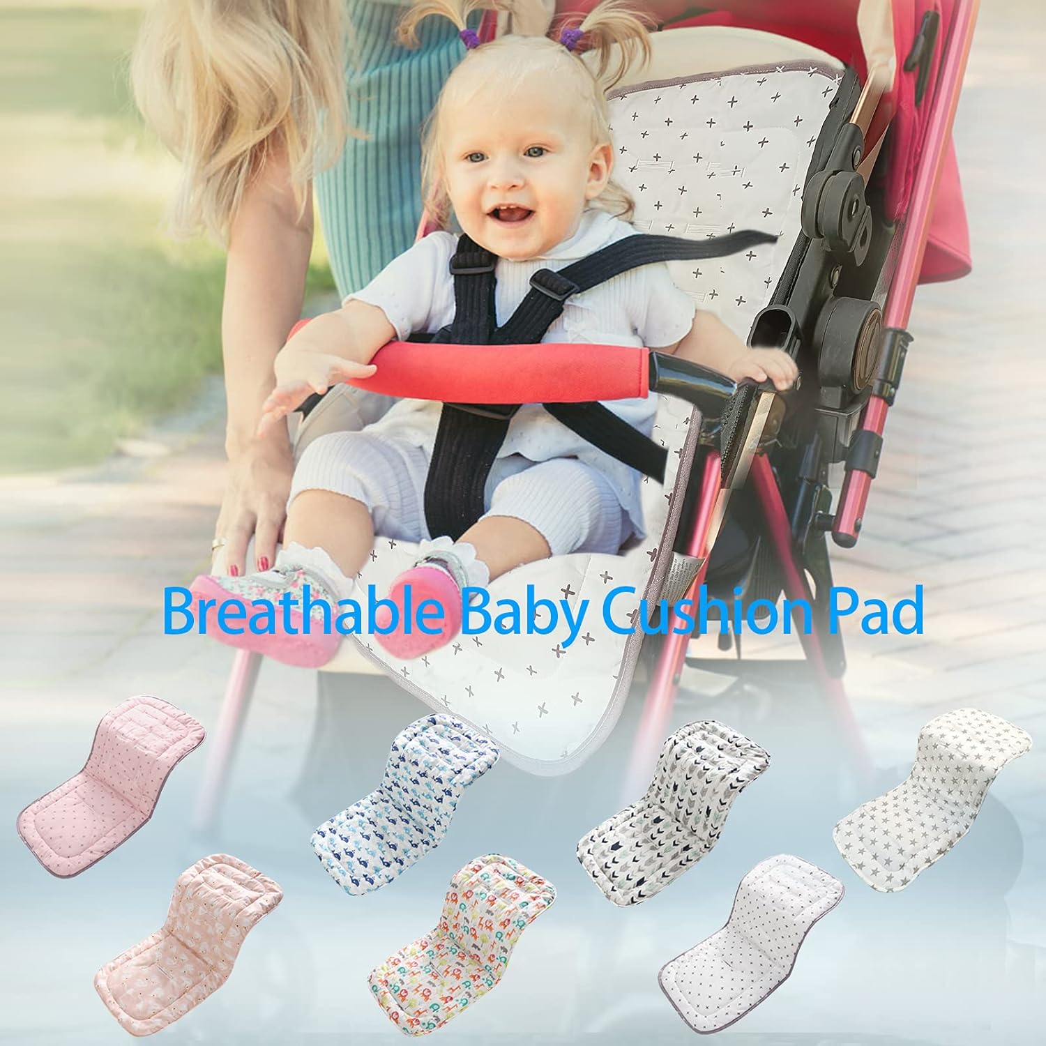 Thumbnail 3 de Baby Sitzauflage für Kinderwagen – weiche, reversible Baumwolle-Einsätze 34x78 cm