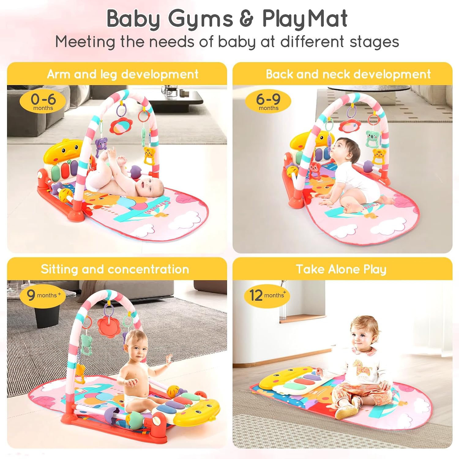Detalle 2 de iFunLong Baby Play Mat Baby Gym with 5 Toys