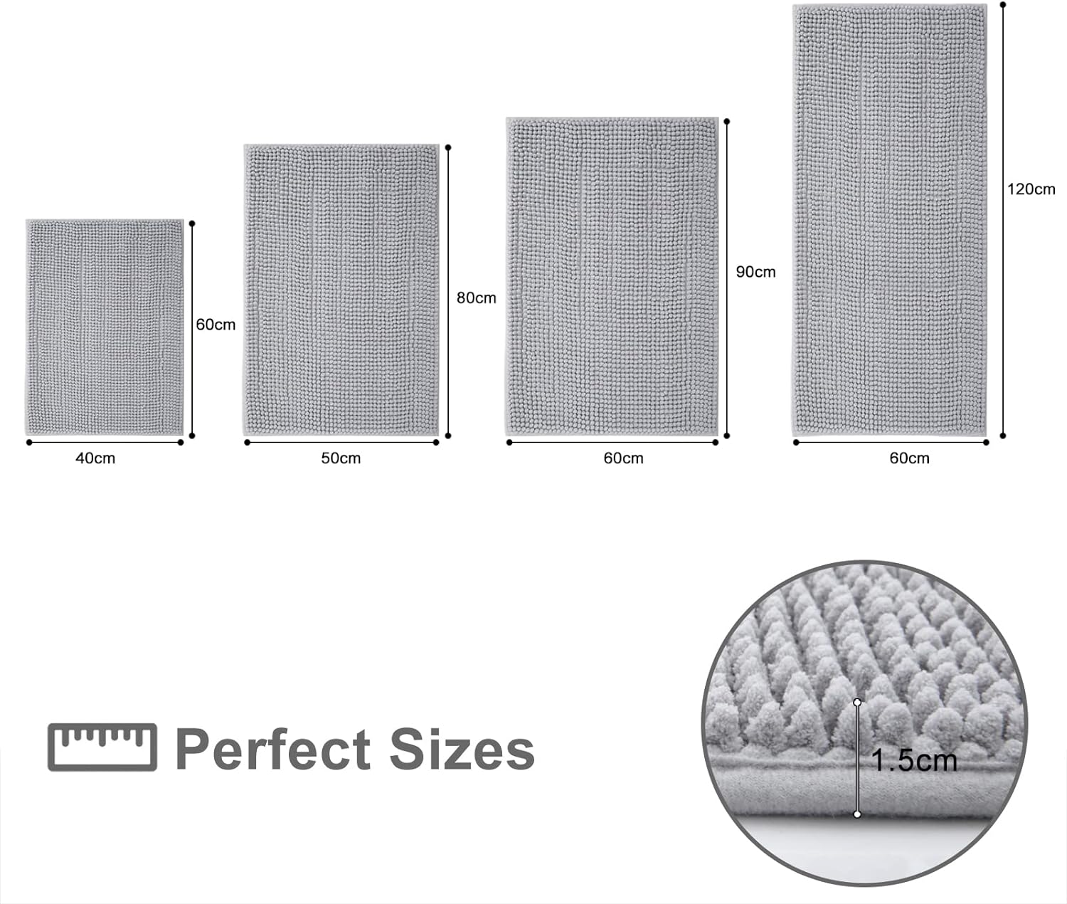 Detalle de smiry Non Slip Chenille Bath Mat 40 x 60 cm