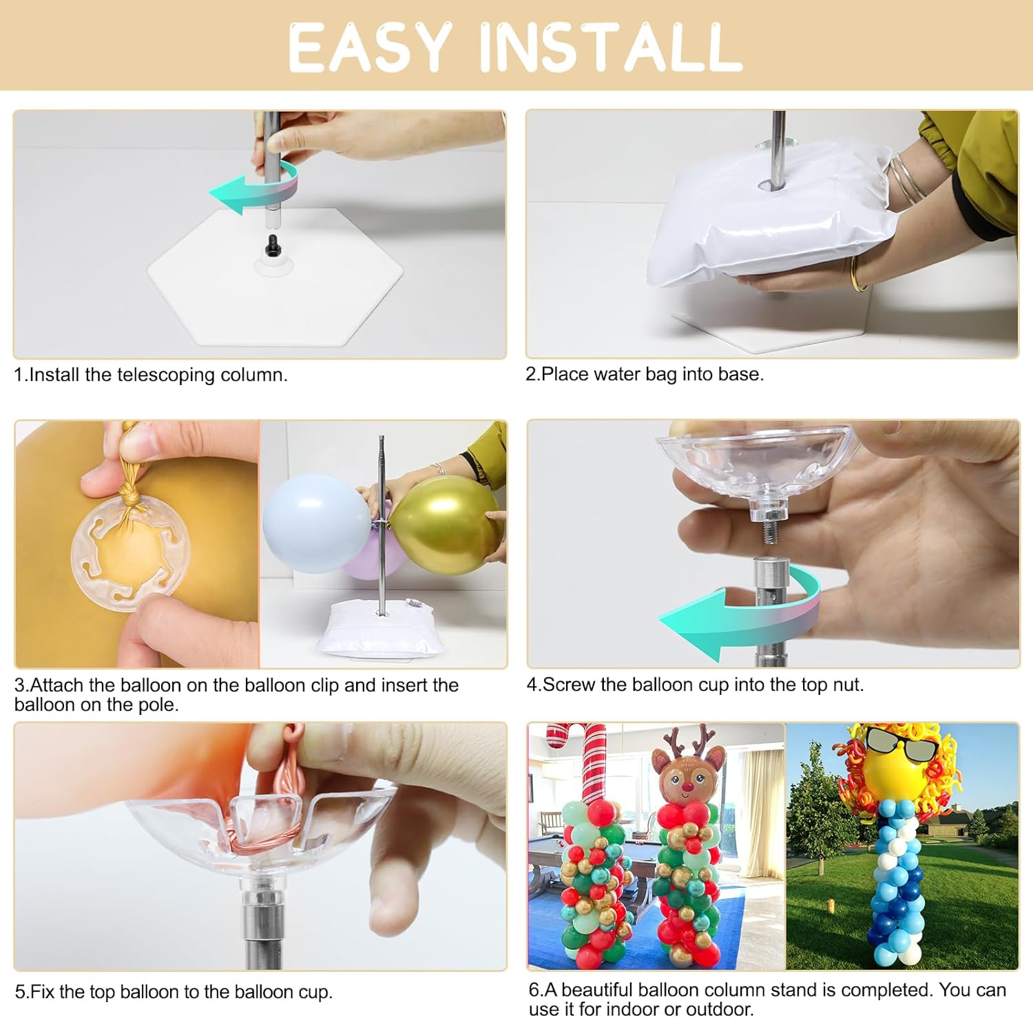 Thumbnail 6 de Toosci Upgraded Balloon Column Stand Kit, 7 Feet: Adjustable, Reusable Steel Telescopic Balloon Tower