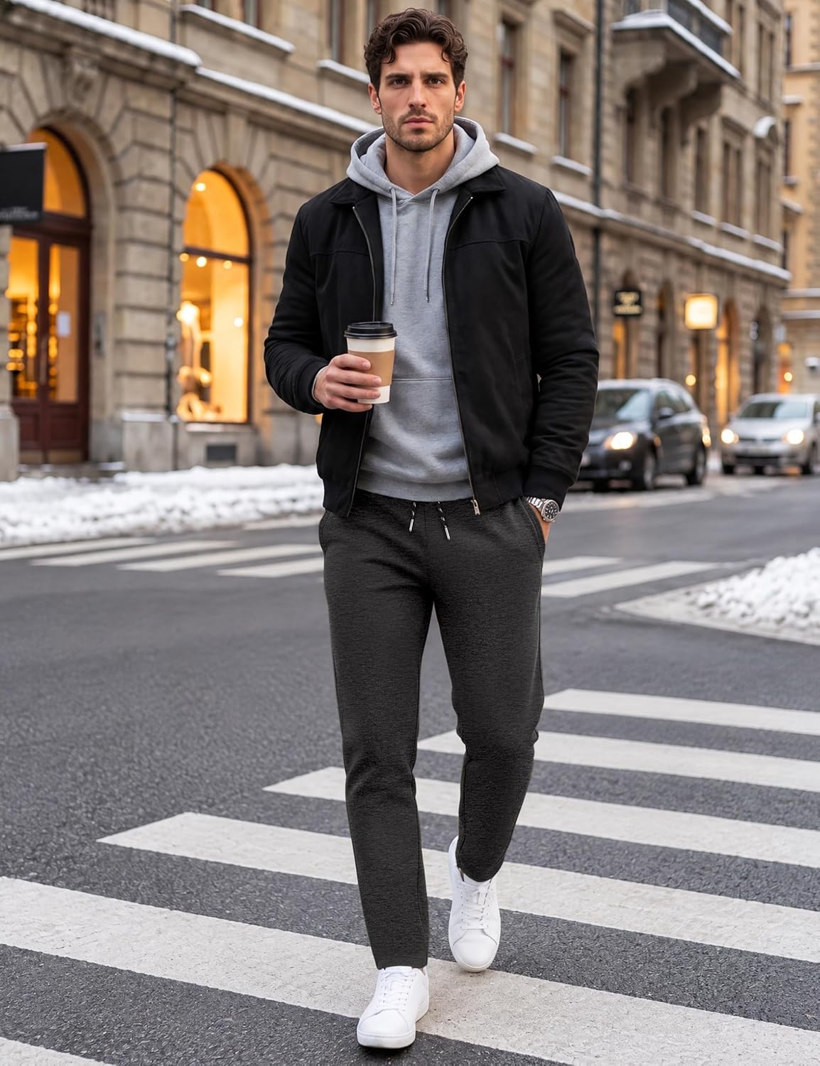 Detalle 2 de TACVASEN Men's Sherpa-Lined Fleece Sweatpants, Drawstring Waist, Open Bottom