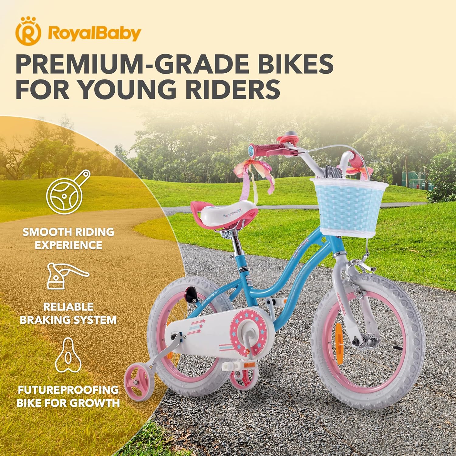 Thumbnail 2 de RoyalBaby Stargirl Girls Bike with Training Wheels and Basket (12 Inch) - Blue