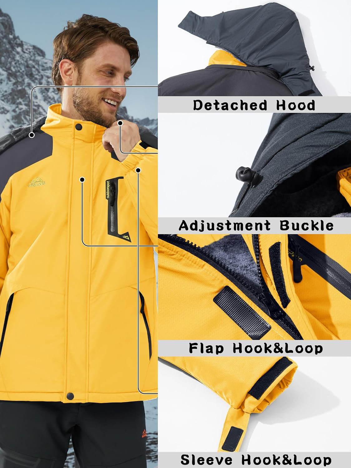 Thumbnail 4 de KEFITEVD Chaqueta impermeable Hombre con capucha desmontable