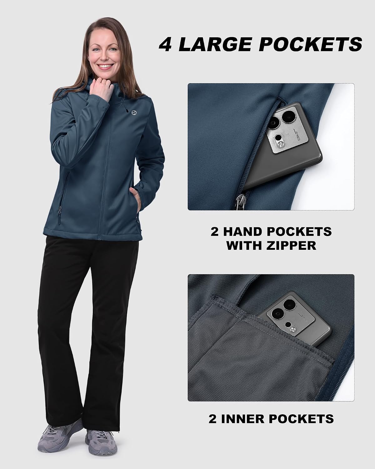 Detalle 2 de Outdoor Ventures Damen Softshelljacke – wasserdicht, winddicht und flexibel für Übergangszeiten