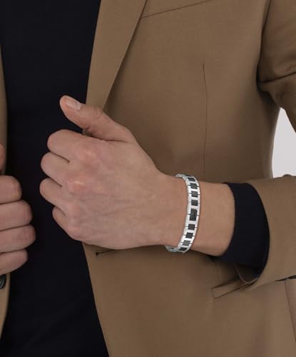 Detalle de Lacoste Bracelet à Maillons Metropole en Acier Inoxydable et Acier Noir – 190 mm
