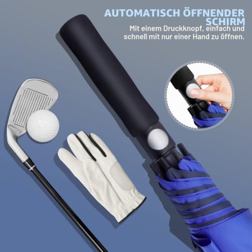 Detalle 2 de ZOMAKE Großes Sturmfest XXL Regenschirm – Automatischer Golf-Schirm für 2 Personen, Dunkelblau