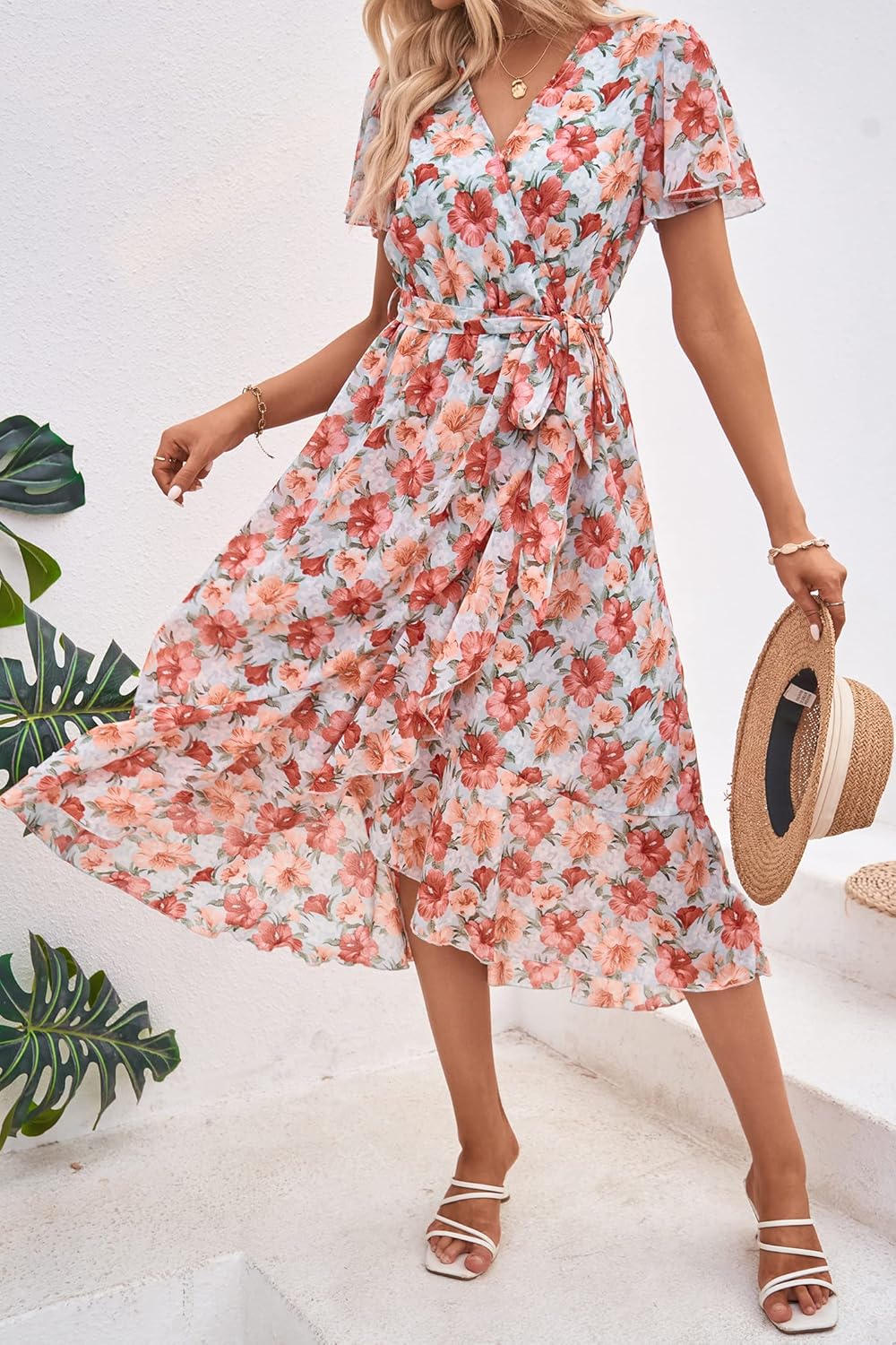 Thumbnail 6 de PRETTYGARDEN Women's Summer Floral Boho Maxi Dress – V-Neck Wrap with Ruffles