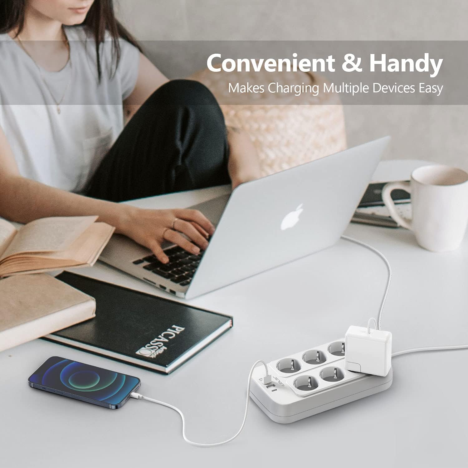 Thumbnail 6 de JSVER Multiprise 3M : bloc 6 prises avec 4 ports USB (3 USB-A + 1 USB-C) et protection surtension