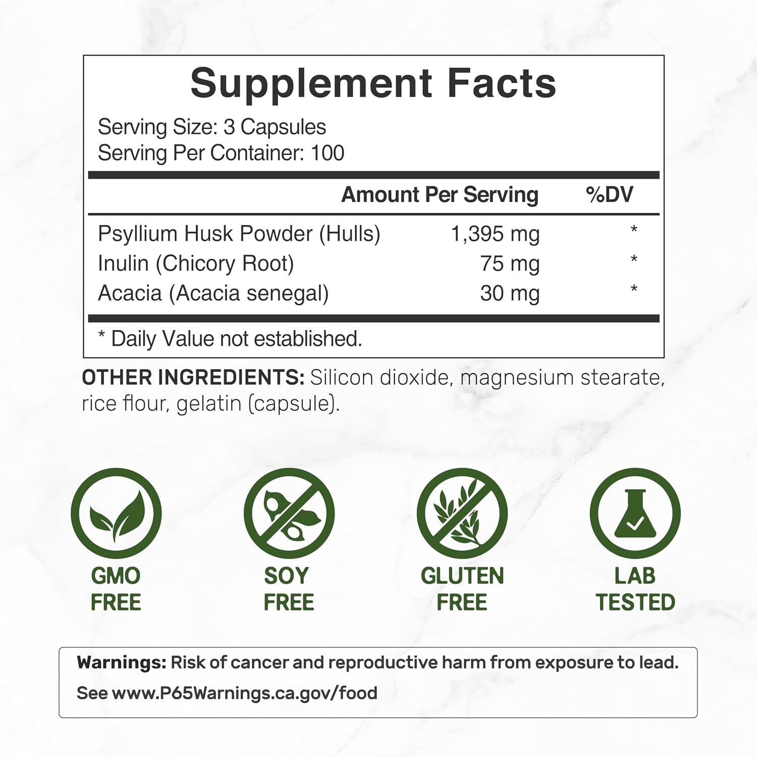 Detalle de Psyllium Husk Fiber Supplement, 300 Capsules