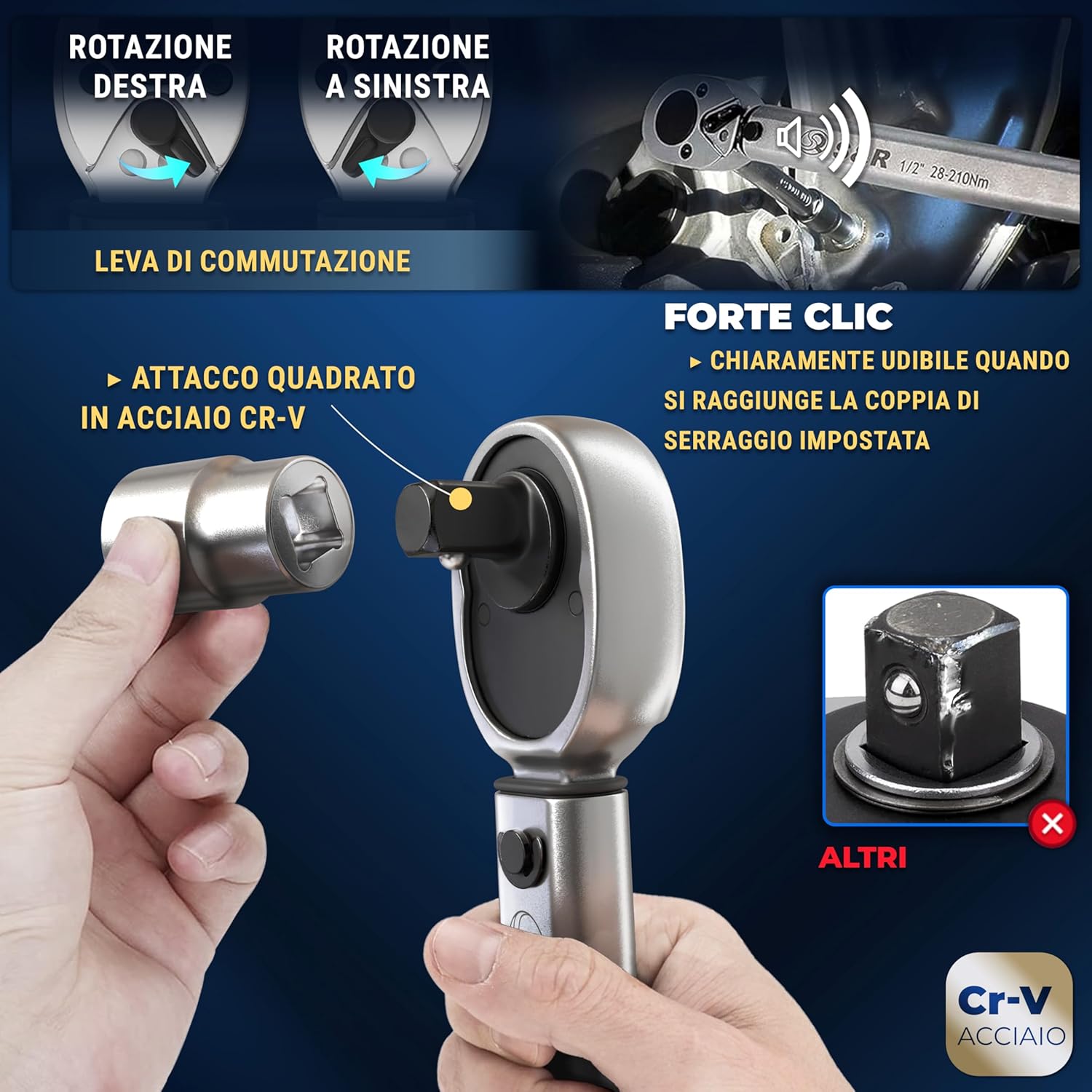 Thumbnail 3 de S&R Chiave Dinamometrica Auto 1/2 — Set completo 28–210 Nm con prolunga e bussole 17/19/21 mm (47,5 cm) in custodia