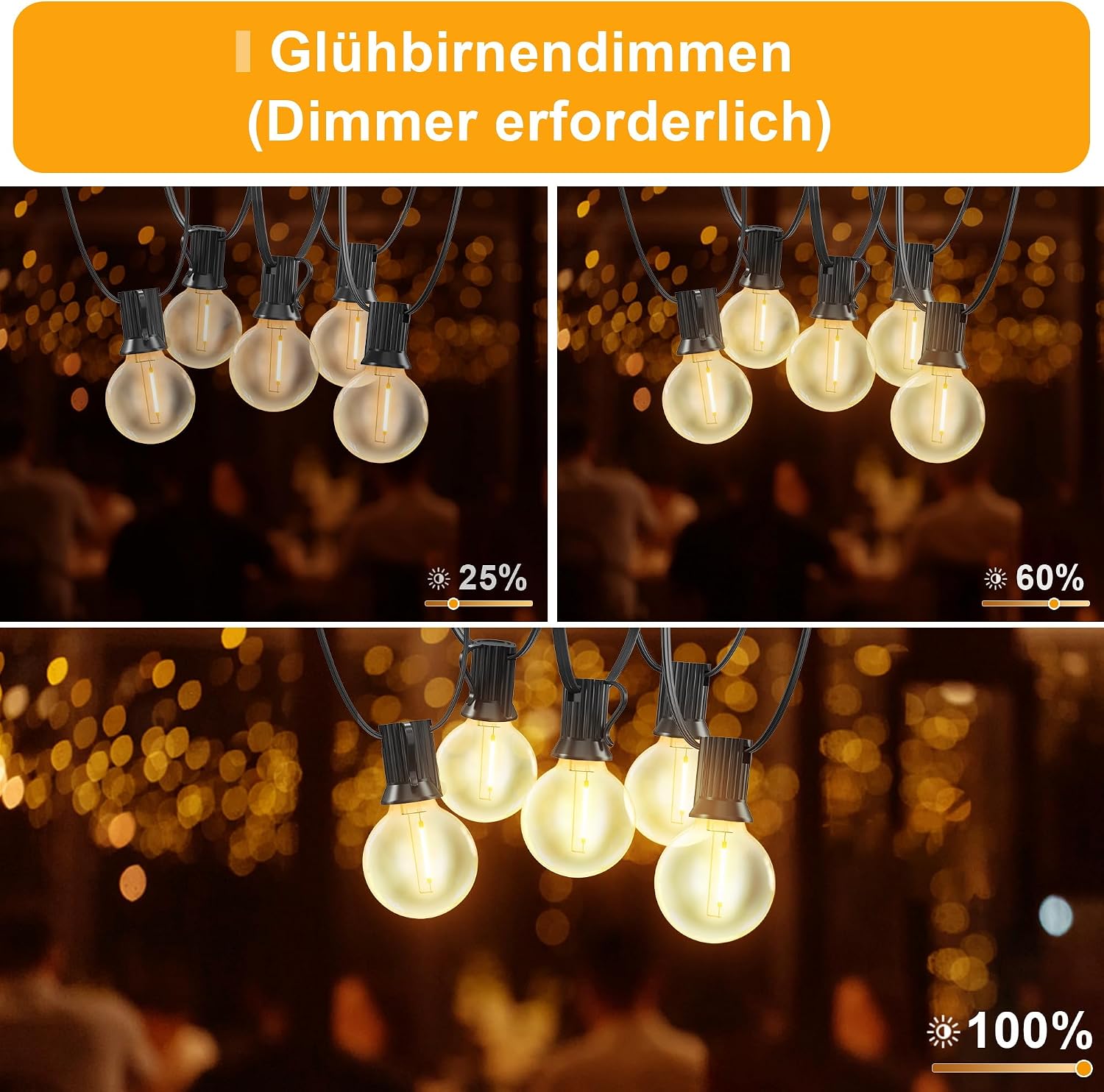 Detalle de Lichterkette Led Außen Strom Outdoor – 54 m, 82 LEDs G40, IP54, wetterfest