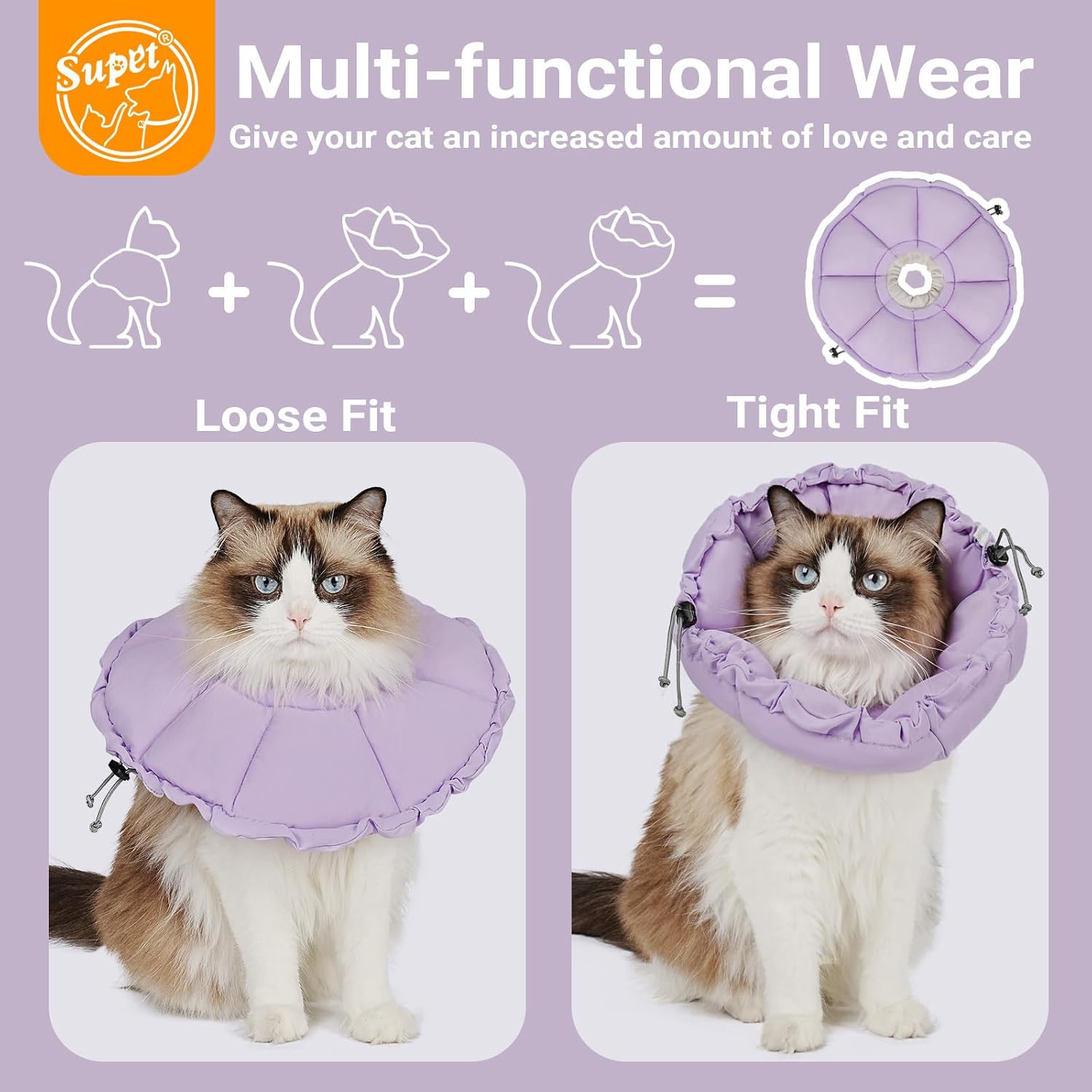 Detalle de Supet Soft Cat Cone Collar: Adjustable, Waterproof Recovery Shield for Cats