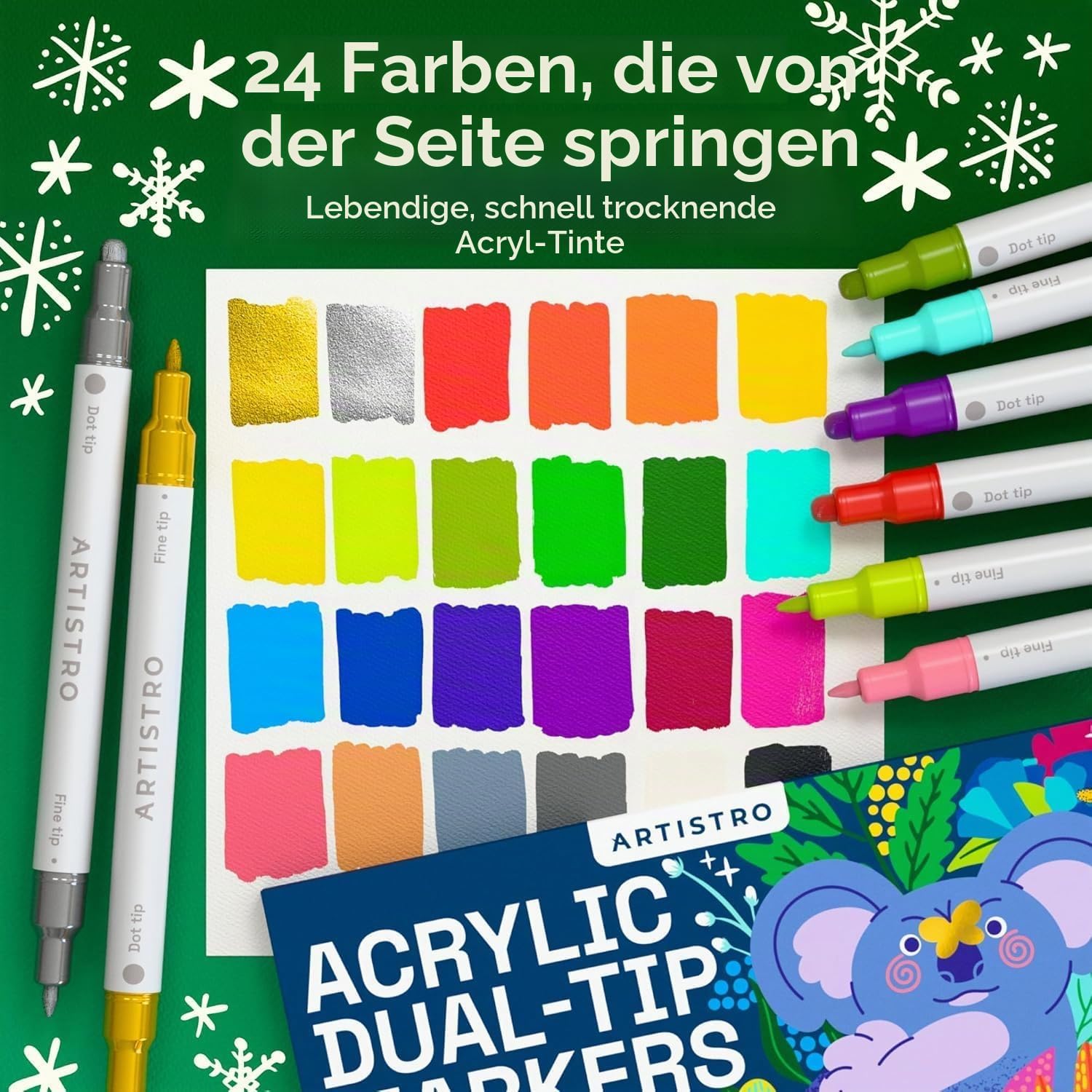 Detalle 2 de Artistro Acrylstifte 24 Farben Doppelspitze 🎨