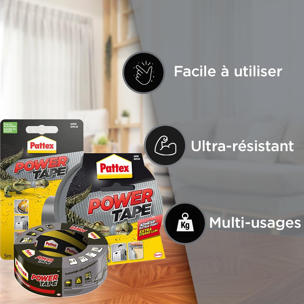 Thumbnail 6 de Pattex Power Tape gris – Ruban adhésif surpuissant 48 mm x 50 m, 3 couches, charges lourdes