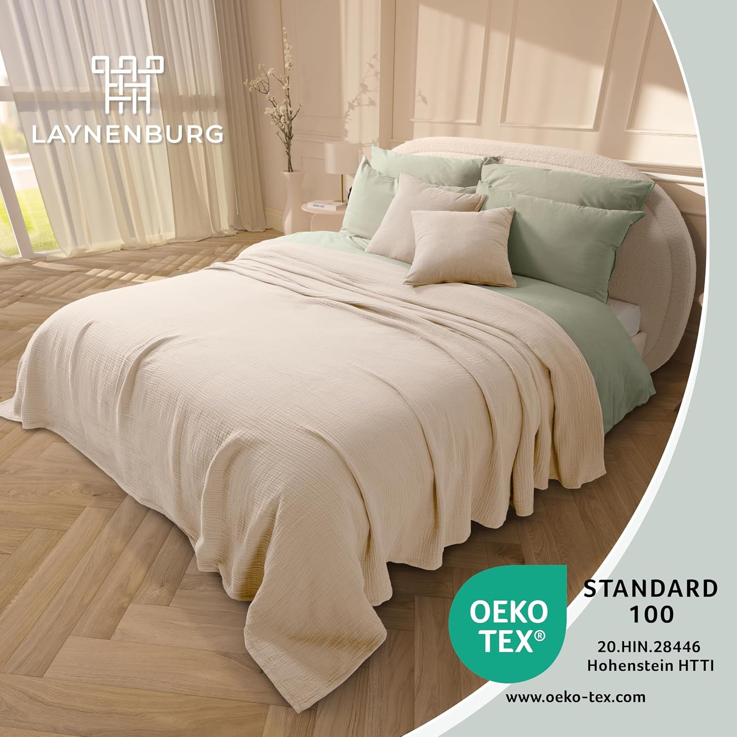 Thumbnail 1 de LAYNENBURG Premium Musselin Tagesdecke 150x200 cm