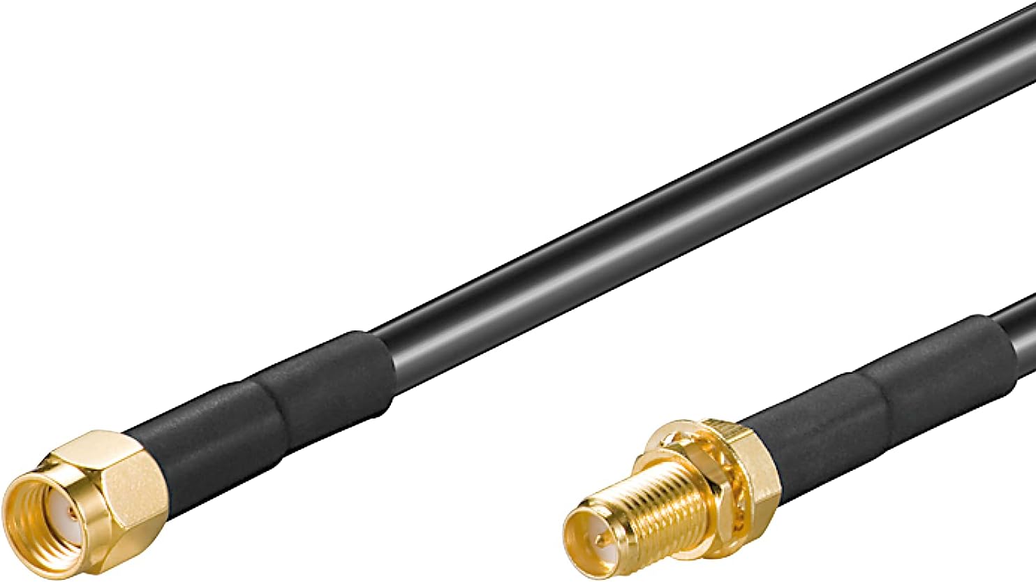 Detalle de Goobay 51676 WLAN-antennförlängningskabel med RP-SMA-kontakter, svart
