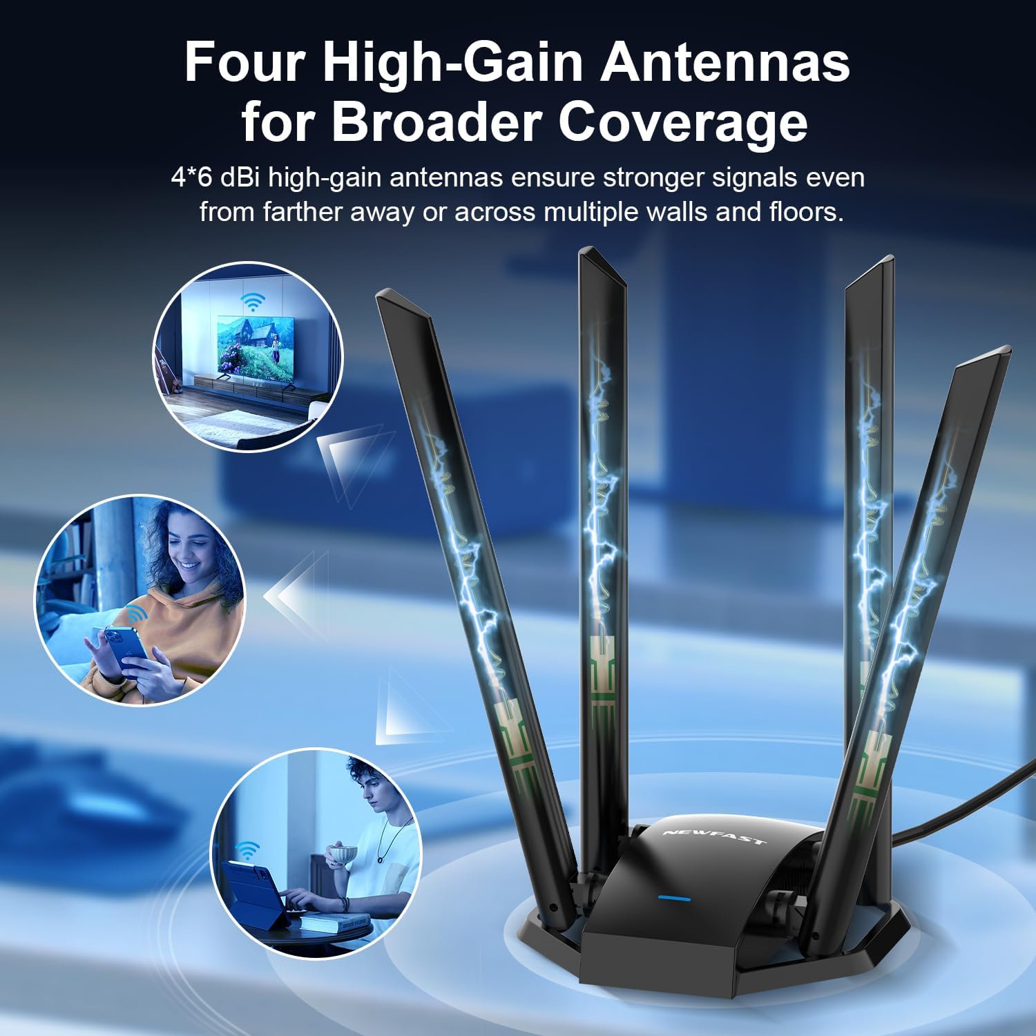 Thumbnail 1 de NEWFAST WLAN-Stick AC1300 (1300 Mbit/s) für PC mit 4x 6dBi, Dual-Band und WPA3