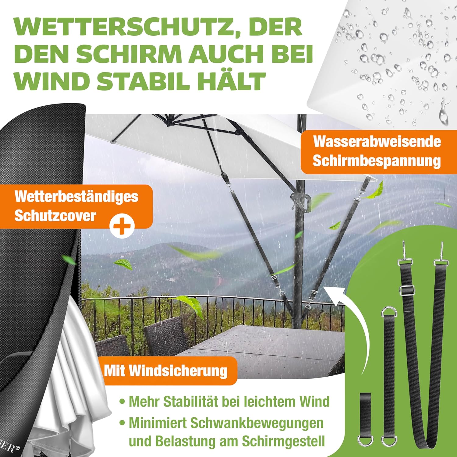 Thumbnail 6 de KESSER Sonnenschirm SUN XL Ampelschirm 300 x 300 cm – Drehs/Neigbar, inkl. Abdeckung, Windsicherung, UV50+, Weiß