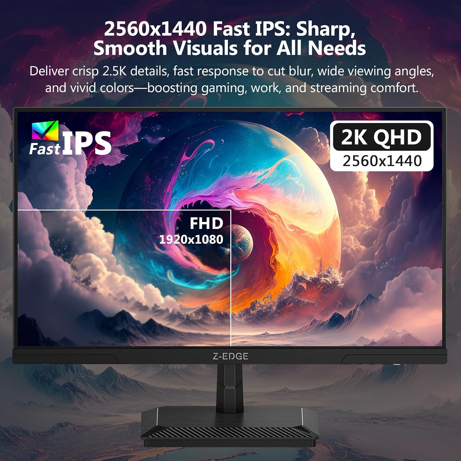 Detalle de Z-Edge 27 Zoll QHD Gaming Monitor – 260 Hz, 1 ms MPRT, IPS-Panel, FreeSync, HDR10