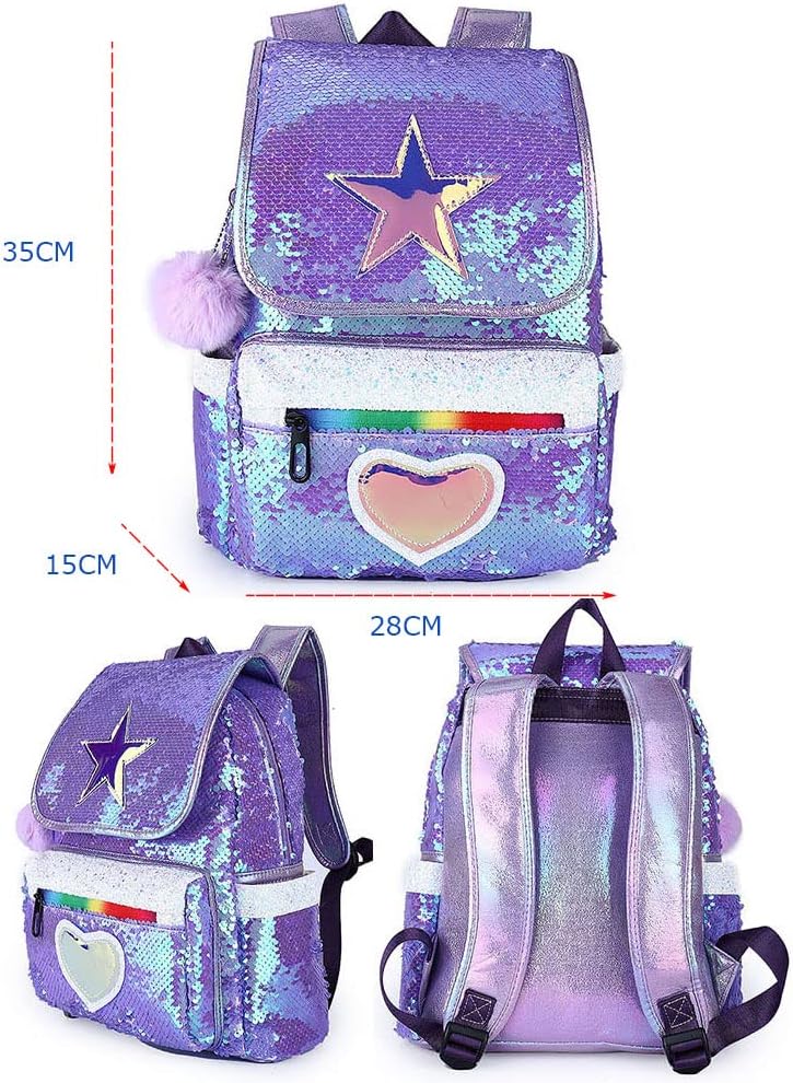 Thumbnail 6 de Zocnuio Sequin Star Heart Backpack for Girls – Glittery, Lightweight Daypack