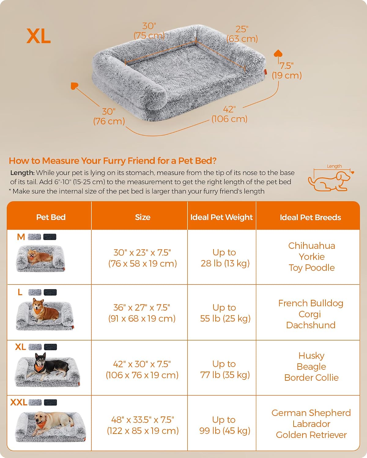 Thumbnail 5 de Feandrea FluffyHug Dog Bed XL 106x76x19cm