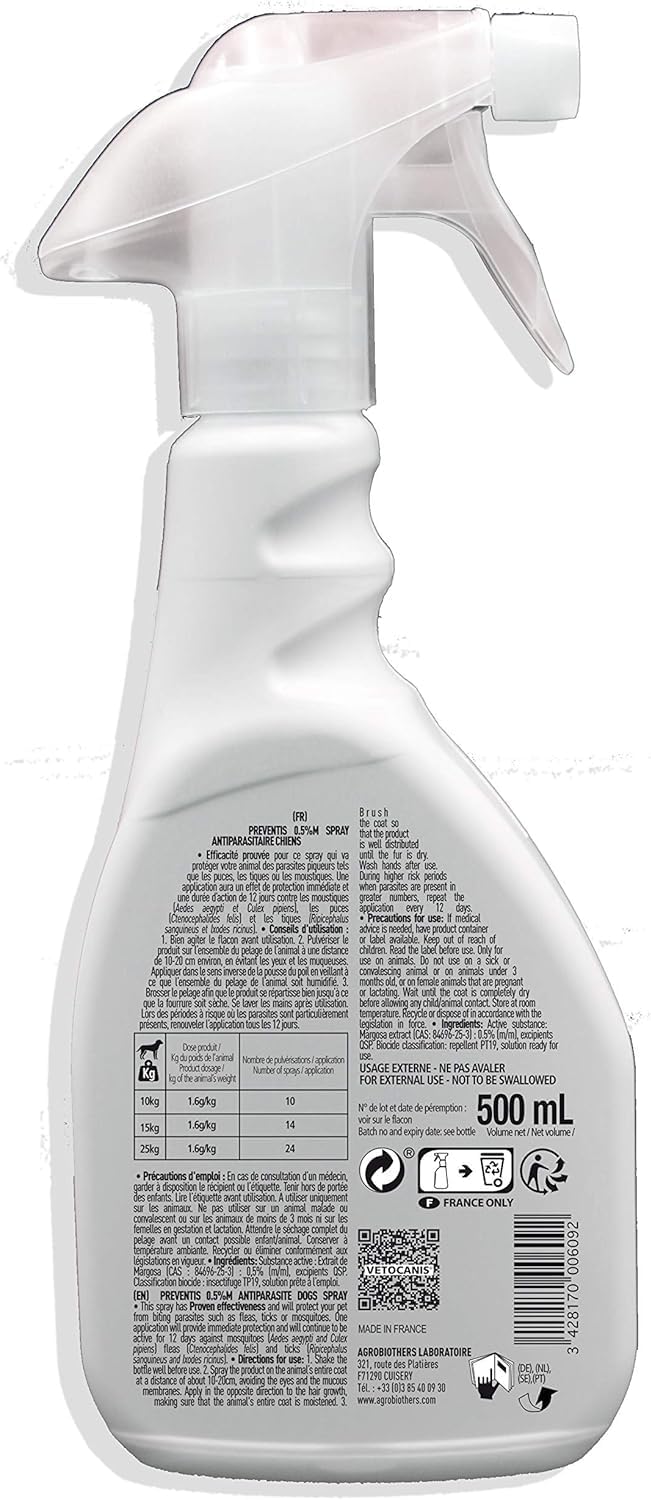 Thumbnail 6 de Vetocanis Spray anti-puces, anti-tiques et anti-moustiques pour chien – 500 ml, protection jusqu’à 12 jours