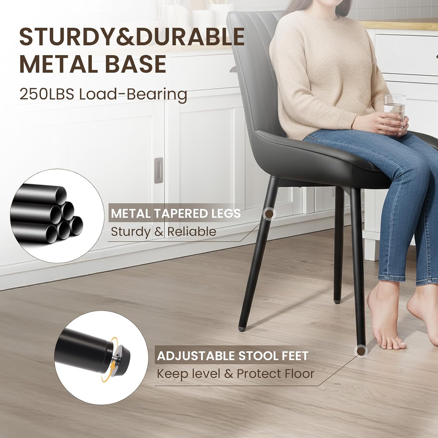 Thumbnail 6 de COLAMY DCM18 Dining Chairs, Set of 2, Black Tech Fabric, Curved Backrest