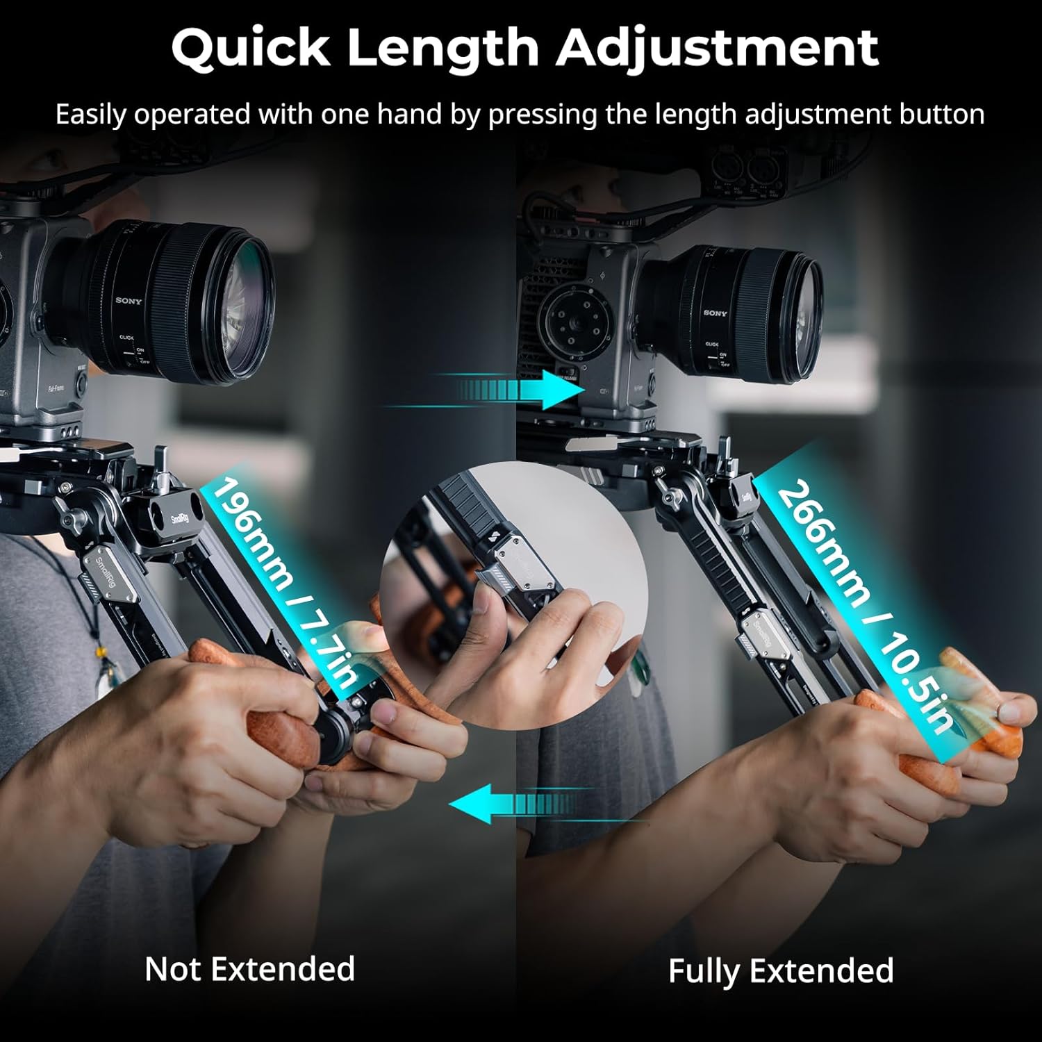 Detalle de SmallRig Shoulder Rig Extension Arm Adapter with ARRI Rosettes (Pack of 2) – 196–266mm, One-Touch Length Adjust