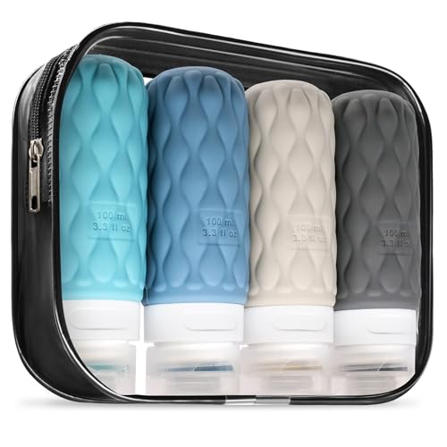 Lericttor 100ml Silicone Travel Bottles for Toiletries (4 Pack) with Clear Zipper Bag