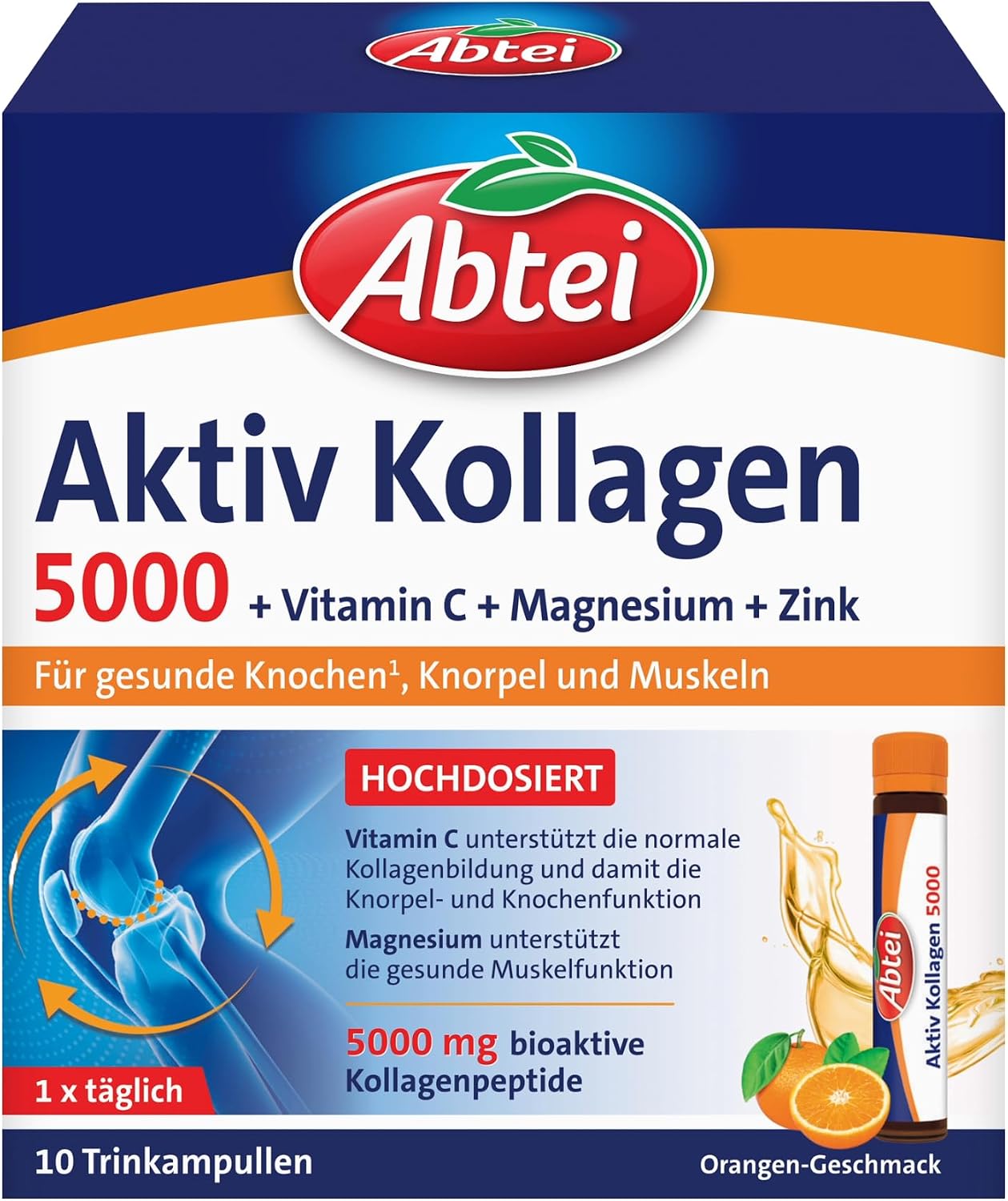 Detalle de Abtei Aktiv Kollagen 5000 Trinkampullen mit Vitamin C, Magnesium und Zink (laborgeprüft, zuckerfrei) – 1×10 à 25 ml