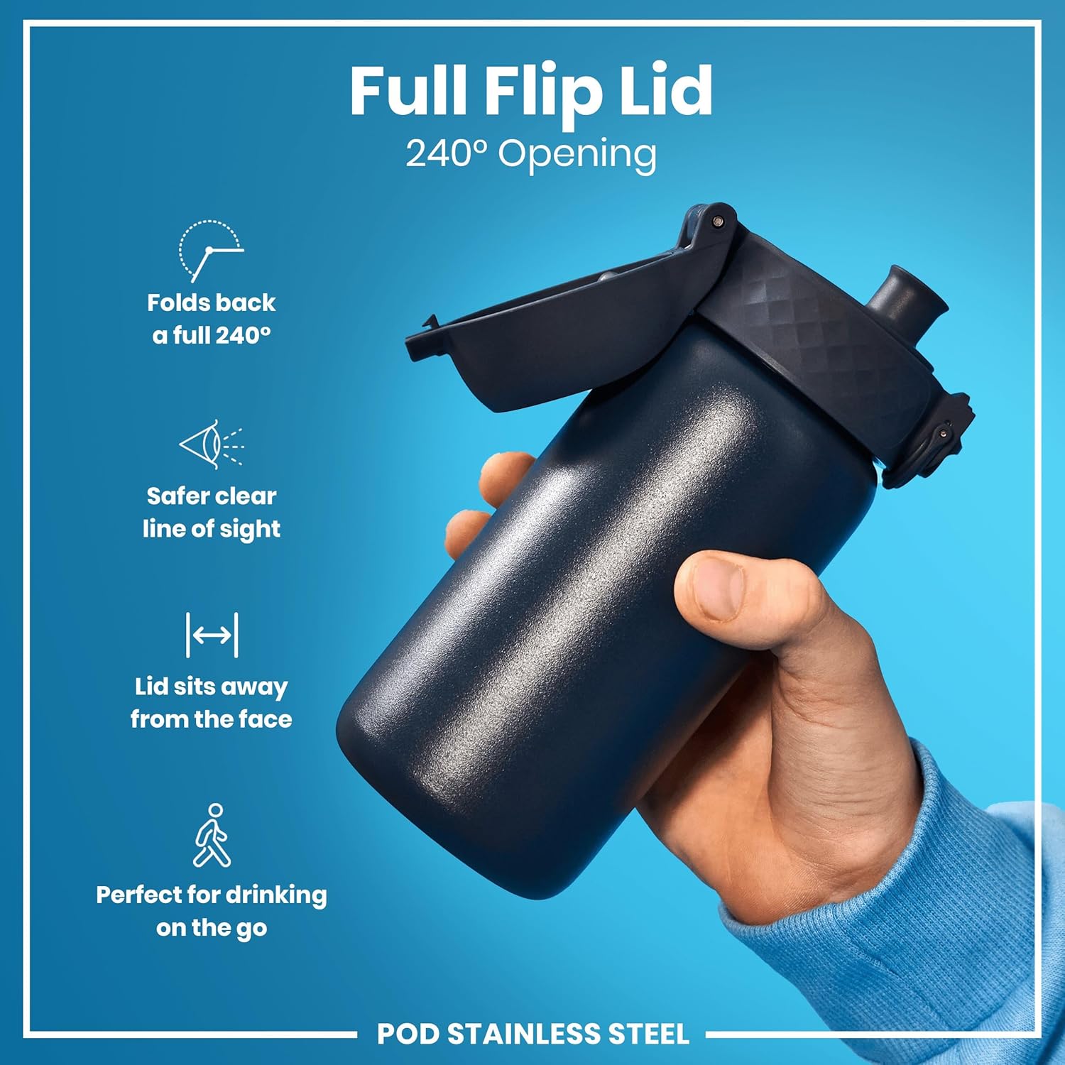 Detalle 2 de ION8 Lightweight Steel Kids Water Bottle, 400ml/13oz – Leak-Proof, Dishwasher Safe and Easy to Open