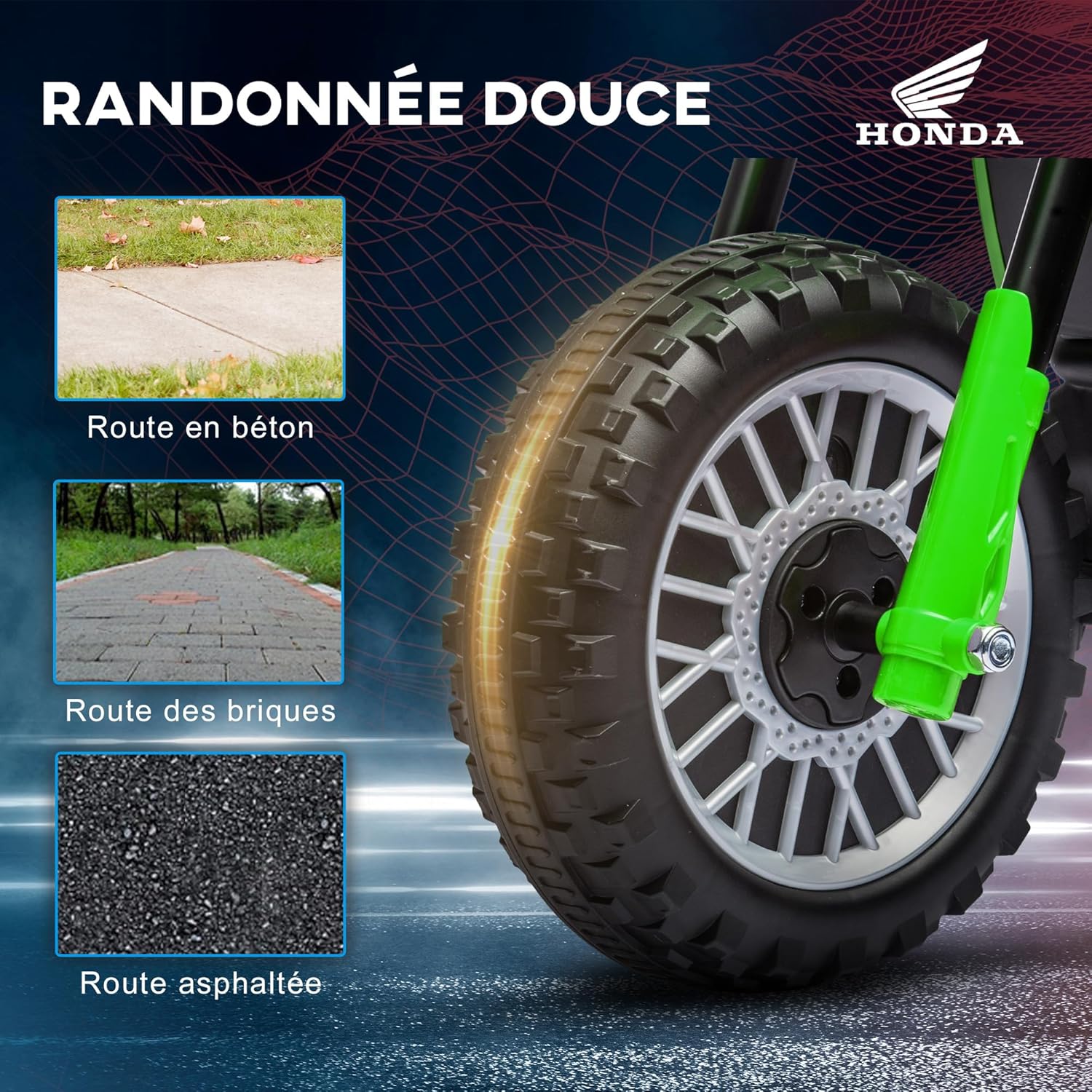 Detalle de HOMCOM Moto Cross électrique pour Enfant – Licenza Honda CRF450RL, 3 roues, 3 km/h, 6V