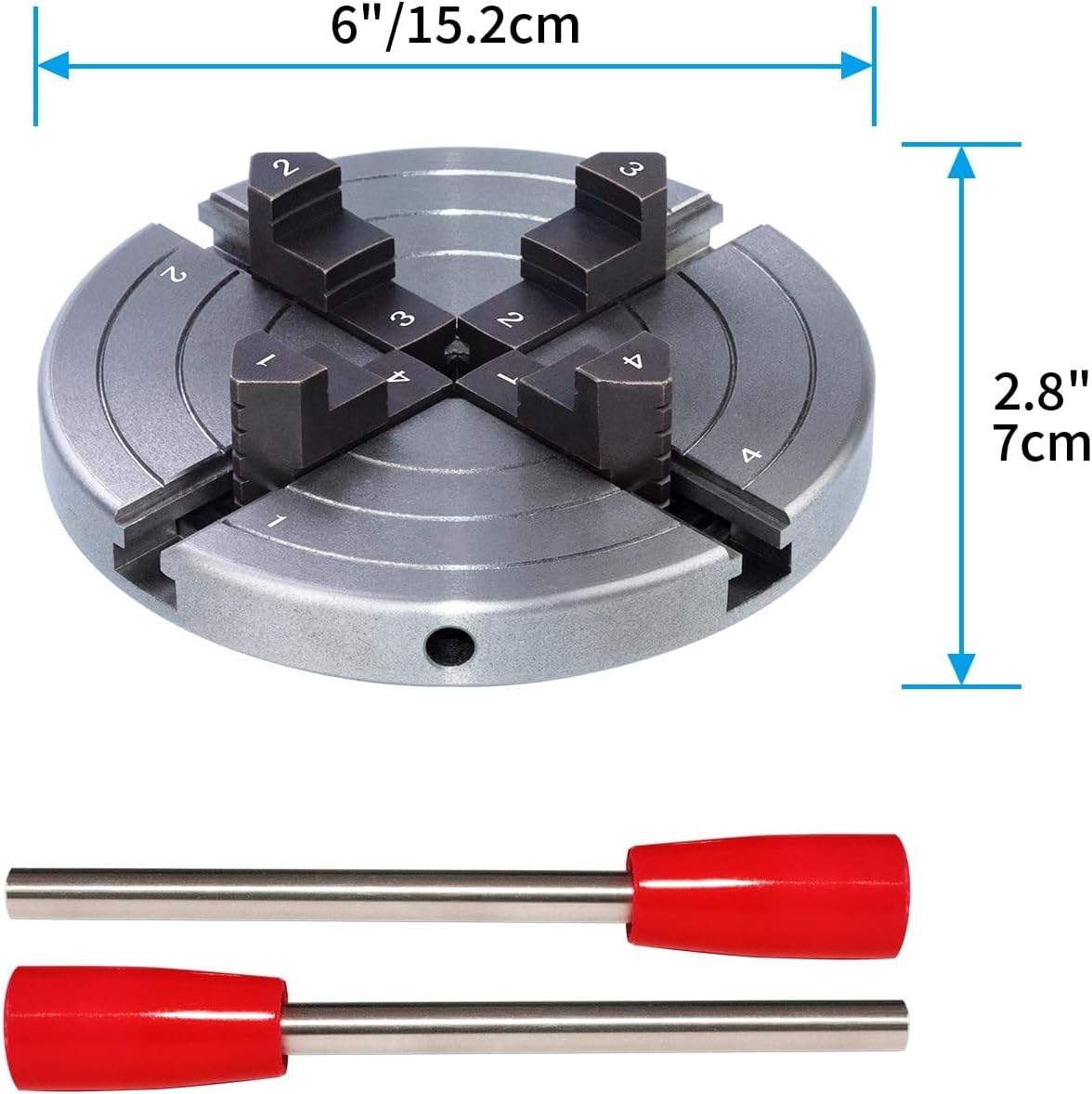 Detalle 2 de DEEFIINE K120405B houten draaibankklauwplaat, 152 mm, zelfcentrerend met 4 klauwen