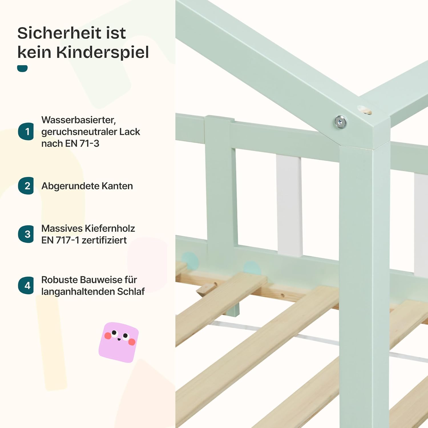 Thumbnail 2 de [en.casa] Kinderbett Treviolo Hausbett 120 x 200 cm Mintgrün – sicher, stabil und gemütlich
