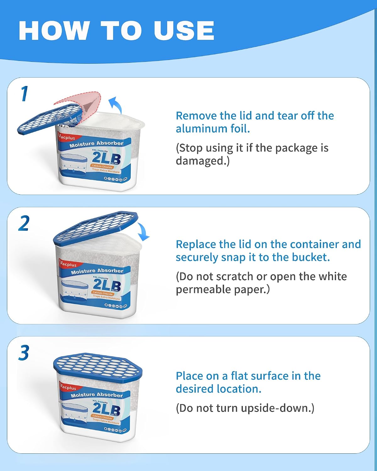 Detalle de Vacplus Moisture Absorber Buckets – Large Capacity (4-Pack)