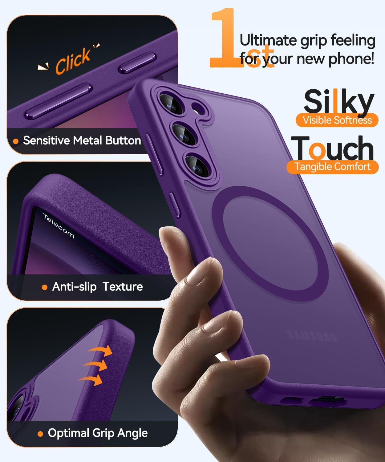Detalle de CANSHN Magnetica Cover per Samsung Galaxy S23 (6.1') – Protezione completa fotocamera, Ultra‑traslucida, Viola profondo