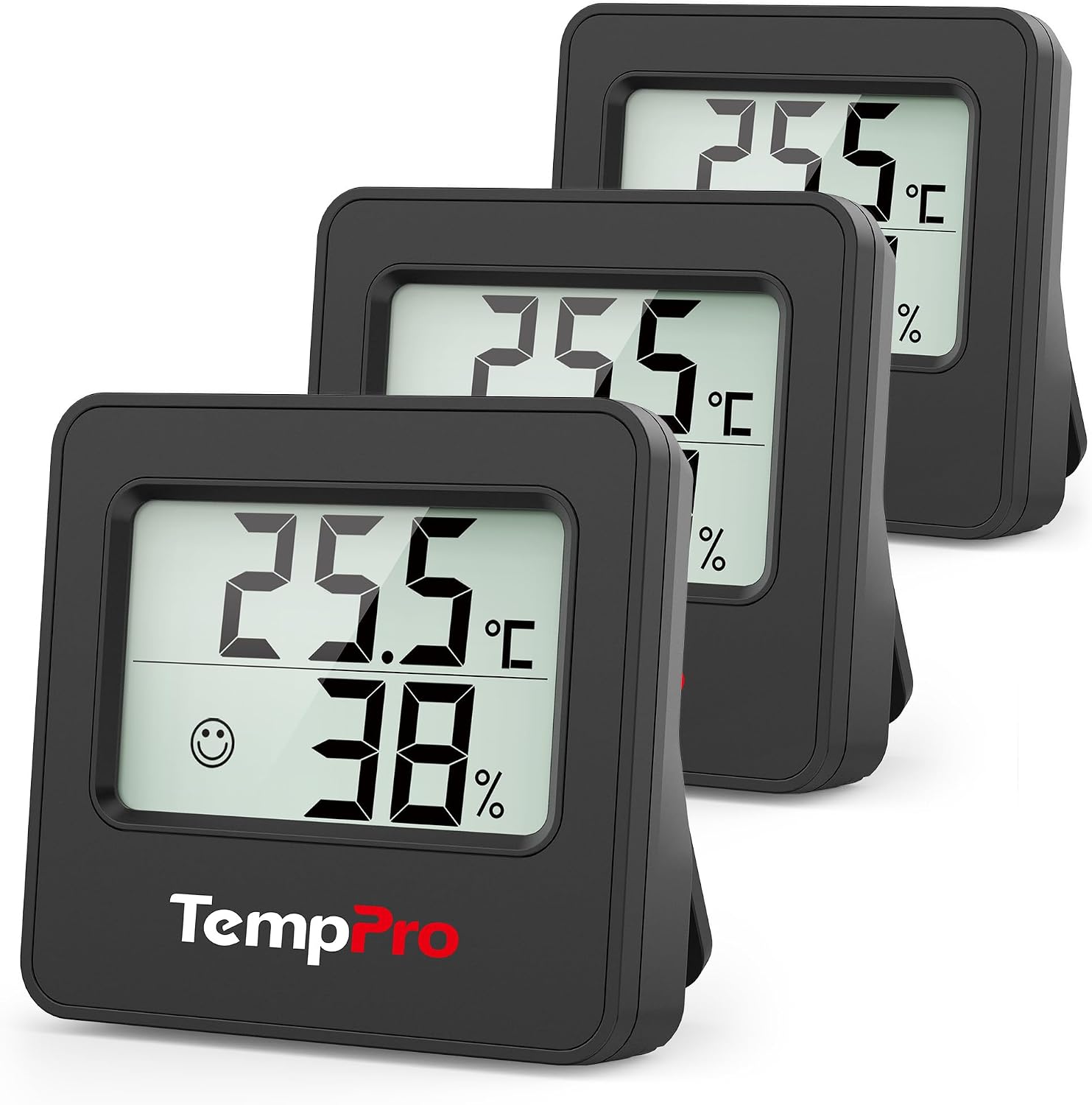 Detalle de ThermoPro Mini Hygrometer & Thermometer Innen 3er-Set (schwarz) – Temperatur- und Luftfeuchte-Messer mit Smiley-Indikator